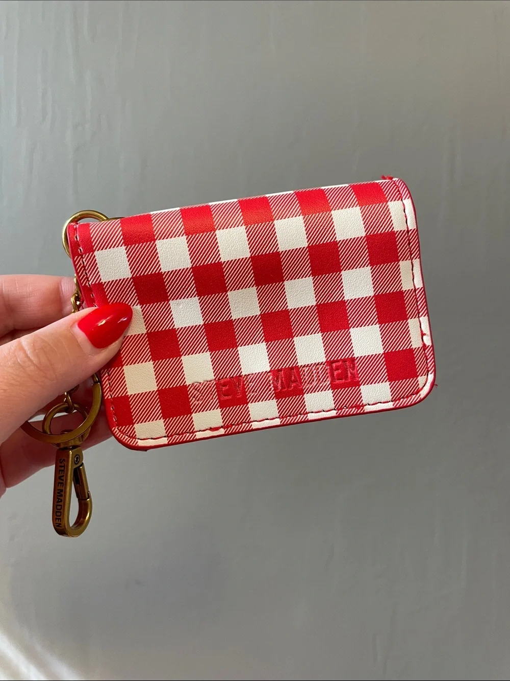 Steve Madden Red Gingham Card Holder Keychain - EUC